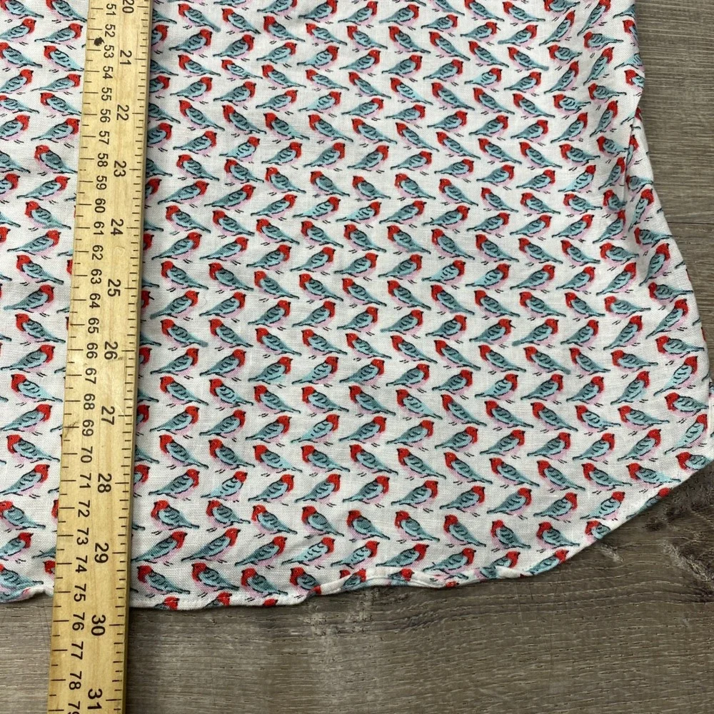 J.Crew Button Down Mens XL White Bird 100% Linen Slim Short Sleeve Casual Shirt - Picture 4 of 7